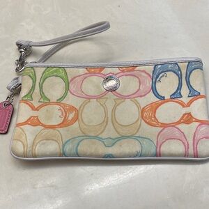 Coach Pastel Multicolor Signature Wristlet with Silver Hardware